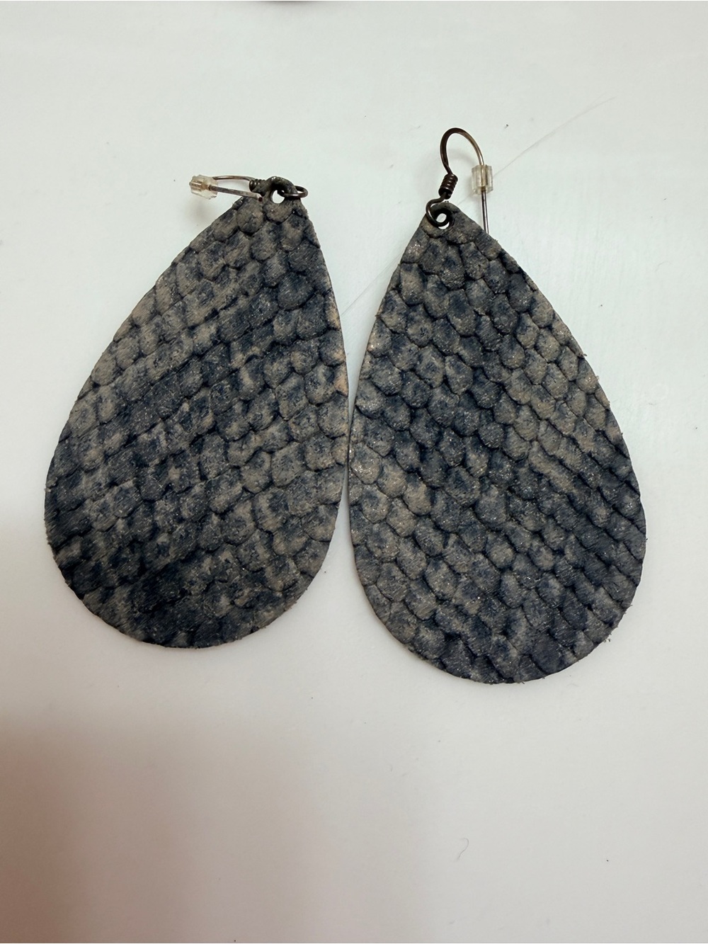 Python Gray Teardrop Leather Earrings - Women's Jewelry